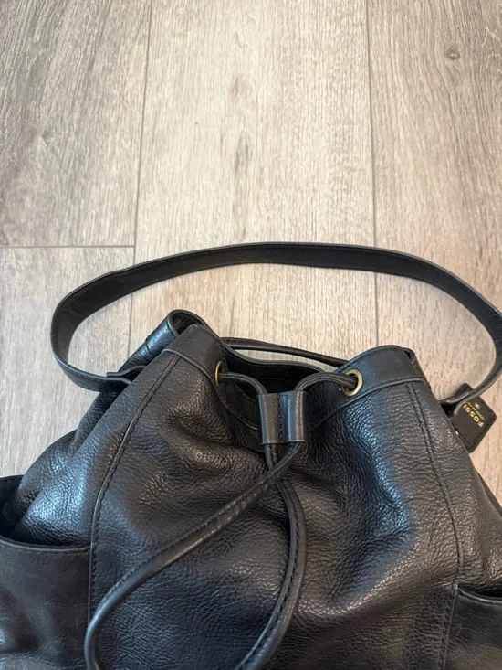 Fossil Black Leather Hobo Shoulder Bag Purse draw string - Picture 4 of 10